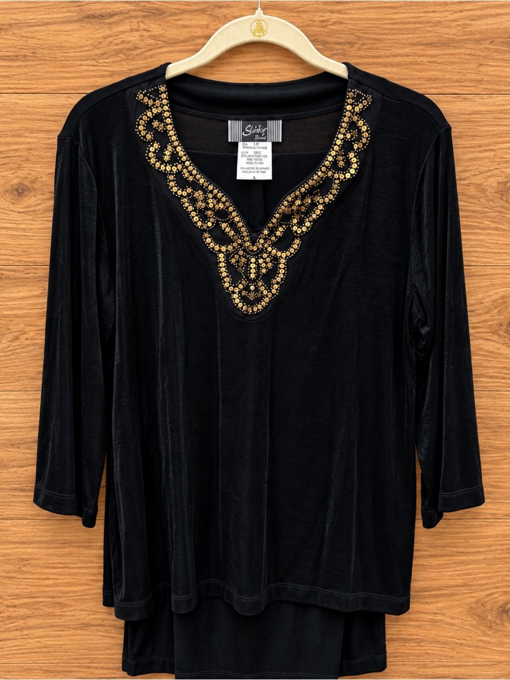 Slinky Brand Women’s L Black Velvet 2-Piece V-Neck 3/4 Sleeve Top & Pants